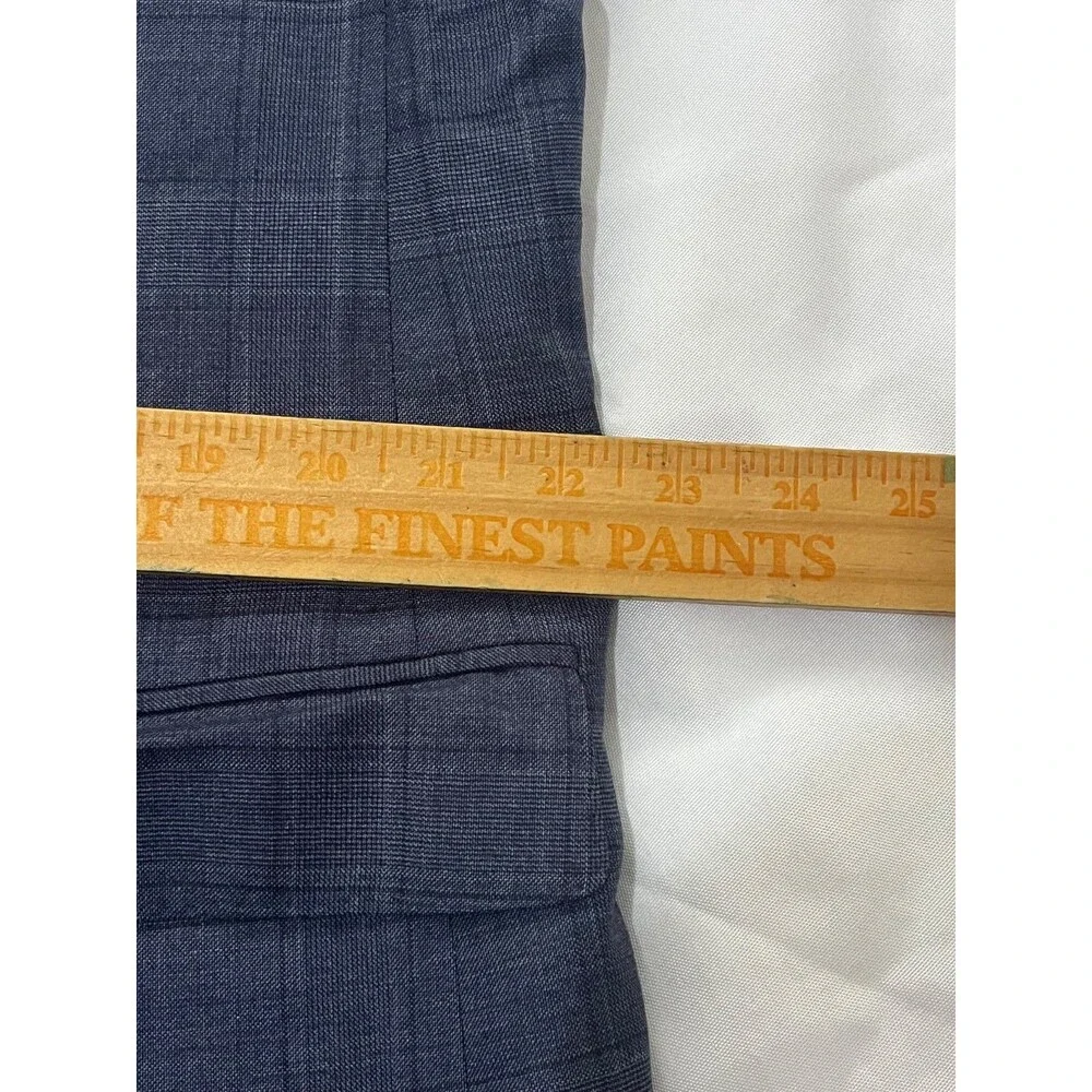 J Hilburn Blazer Mens 44R Blue Plaid Reda Flexo Stretch Wool Blend Sportscoat